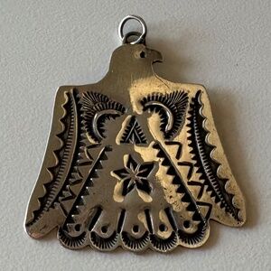 Vintage Native American Large Hand Stamped Sterling Silver Thunderbird Pendant